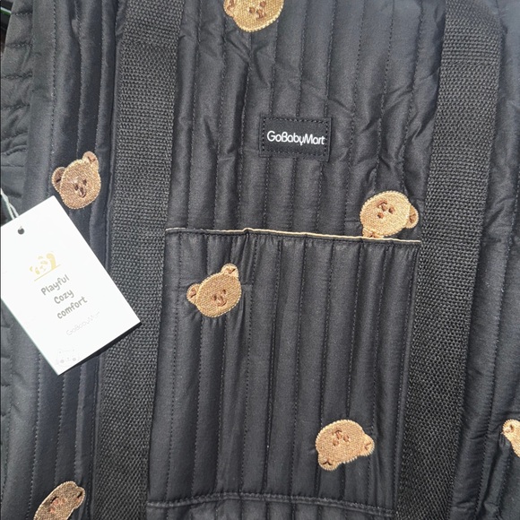 Black Quilted Tote Bag with Bear Accents - Picture 4 of 4